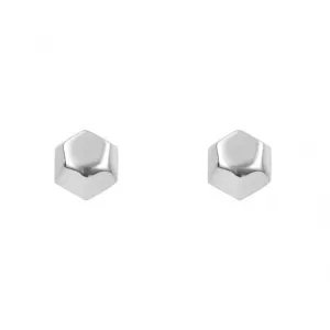White Gold Hexagon Flat Top Stud Earrings GE2430