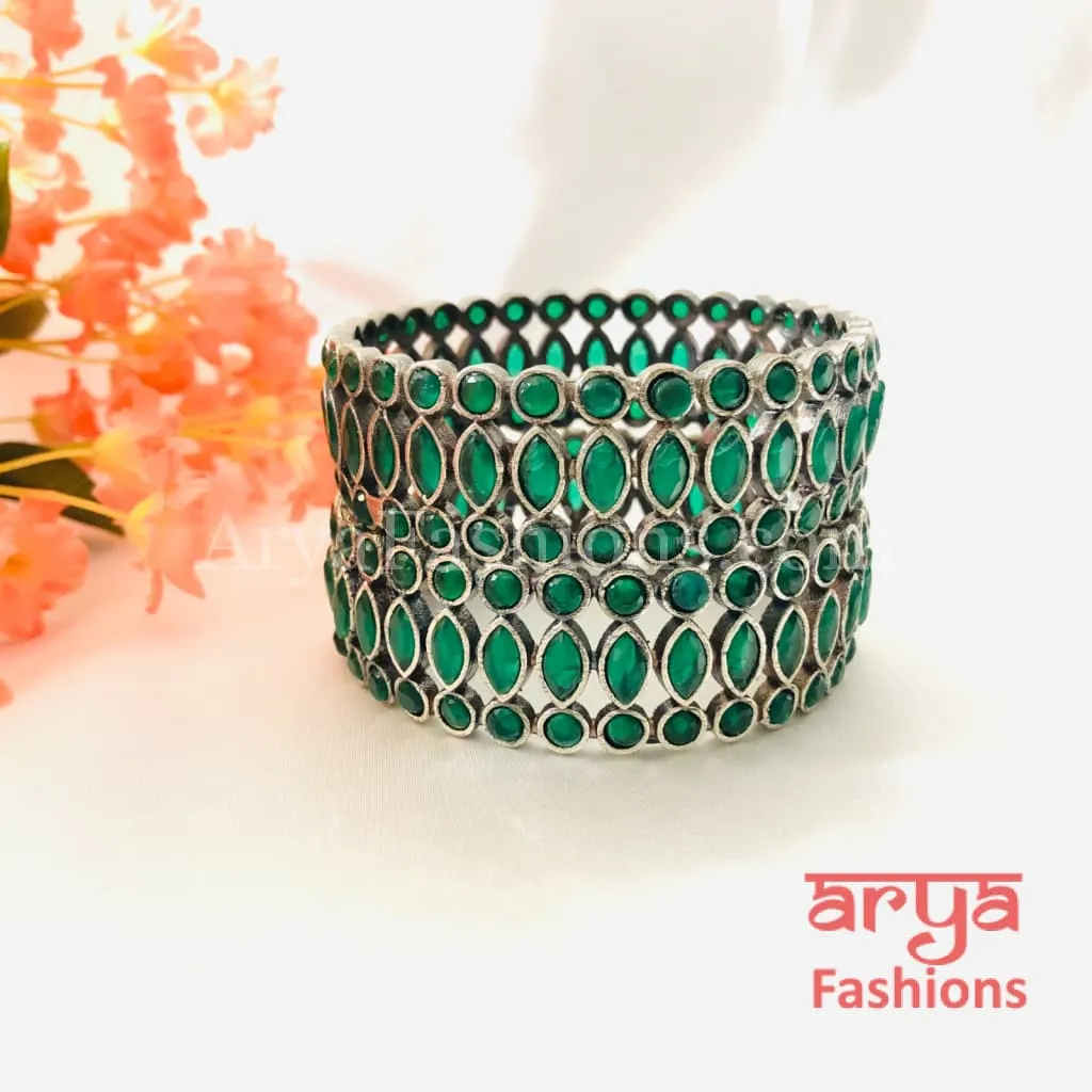 Yashvi Silver Oxidized Bracelet Bangles with colored Stones